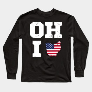 Ohio Map State USA Flag Long Sleeve T-Shirt